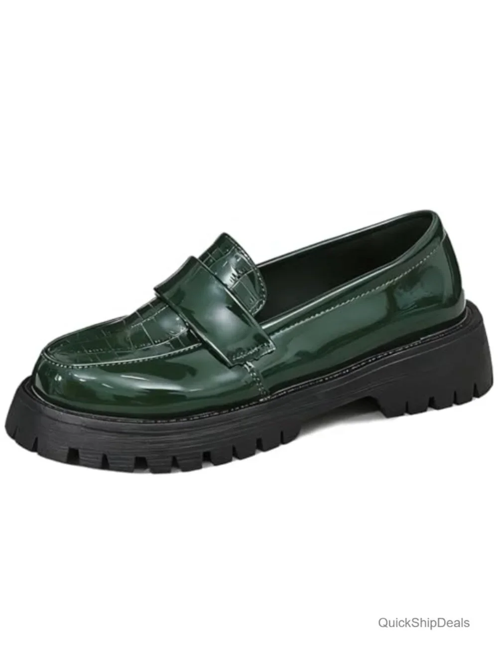 Patent PU Leather Platform Loafers, Slip-On Chunky Heel Lug Sole Shoes